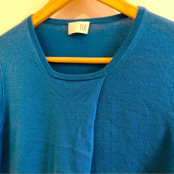 TSE Square Neck Wrap Cashmere Sweater Reverse Stitched Blue Size Large. - Picture 8 of 16